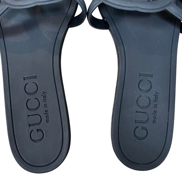 Gucci Interlocking G Slide Sandals Black Rubber Made in Italy Women’s SZ 10 - Picture 7 of 7